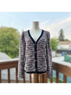 Maurices Tweed Black Purple White Cotton Blend V-neckline Cardigan Women Sz M